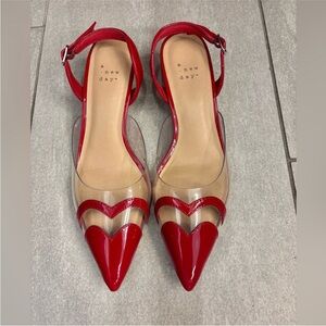A New Day Red and Hearted Shape Pointed Toe Kittten Heels